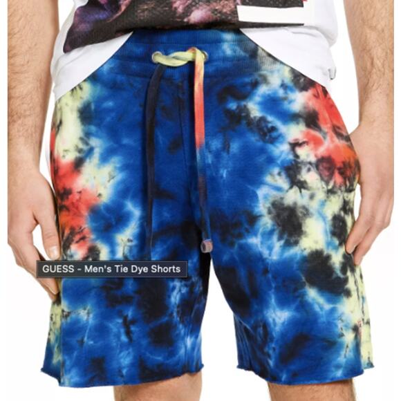 Guess Tie Dye Shorts Mens Size Medium Cotton French Terry Drawstring Waist - Picture 2 of 9
